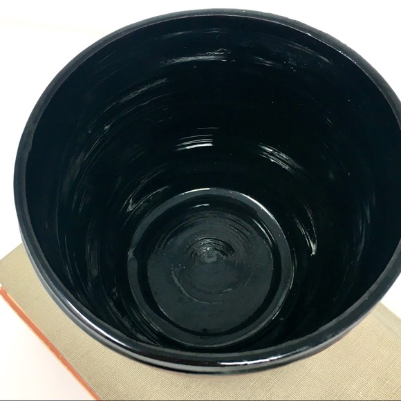 Hand Thrown Earthenware Ceramic Red Black Rimmed Bowl Cachepot Vase Planter - Picture 5 of 16